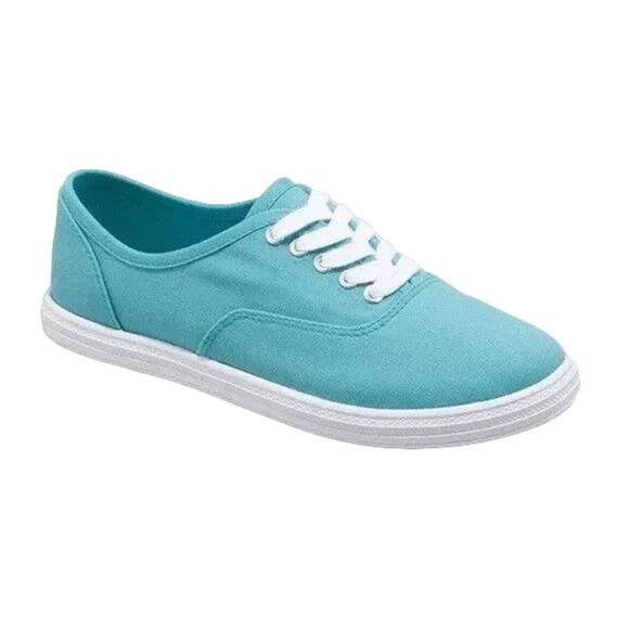 Women's Size 9 Lunea Lace-Up Canvas Sneakers - Turquoise Blue + Free Shipping - Picture 2 of 6